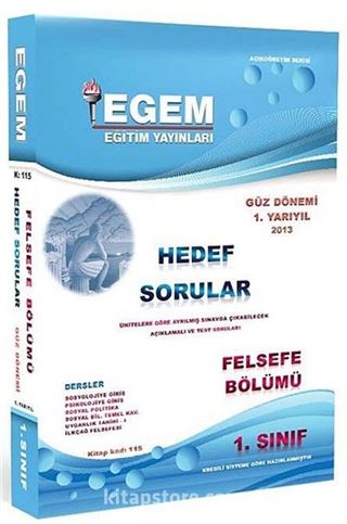 1. Sınıf Felsefe Hedef Sorular Güz Dönemi (1. Yarıyıl) (Kitap Kodu:115)