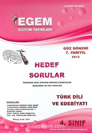 4. Sınıf Türk Dili ve Edebiyatı Hedef Sorular Güz Dönemi 7. Yarıyıl (Kitap Kodu:414)