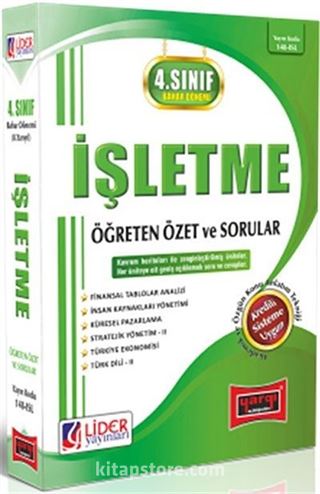 4. Sınıf 8. Yarıyıl Bahar Dönemi İşletme Öğreten Özet ve Sorular (Kod:148-İSL)