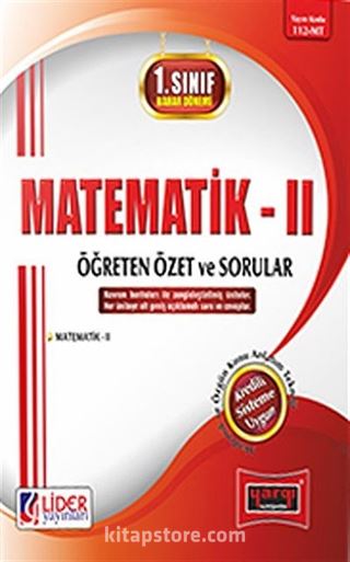 1. Sınıf Bahar Dönemi Matematik II Öğreten Özet ve Sorular (Kod:112-MT)