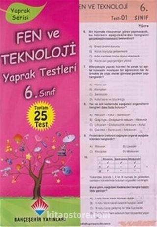 Fen ve Teknoloji Yaprak Testleri 6. Sınıf