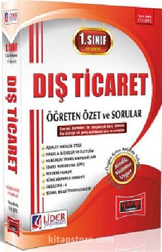 1. Sınıf 1. Yarıyıl Güz Dönemi Dış Ticaret Öğreten Özet ve Sorular (Kod:AF-111-DTC)