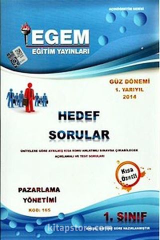 1.Sınıf Pazarlama Yönetimi Hedef Sorular Güz Dönemi 1.Yarıyıl (Kod:165)