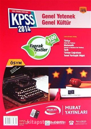 KPSS 2014 Genel Yetenek-Genel Kültür Yaprak Test (3300 Soru) (Kod:1070)