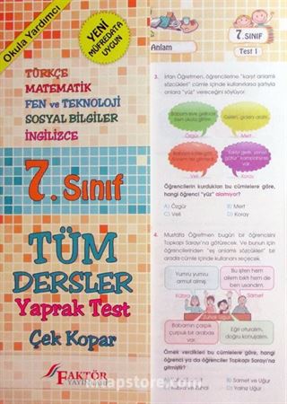 7.Sınıf Tüm Dersler Yaprak Test