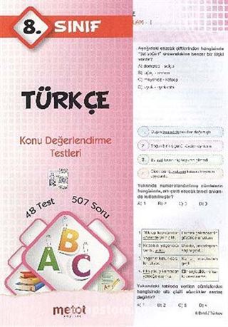 8. Sınıf Türkçe Konu Değerlendirme Testleri