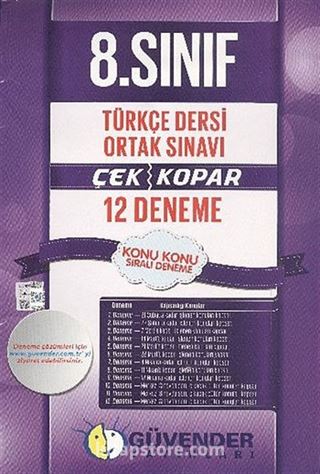 8. Sınıf Türkçe Dersi Ortak Sınavı Çek Kopar 12 Deneme