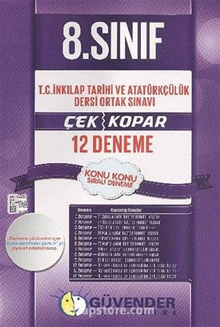 8. Sınıf T.C.İnkılap Tarihi ve Atatürkçülük Dersi Ortak Sınavı Çek Kopar 12 Deneme