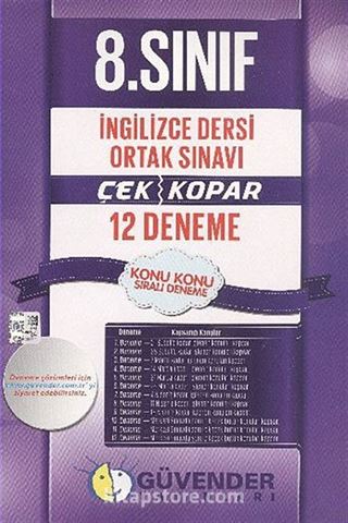 8. Sınıf İngilizce Dersi Ortak Sınavı Çek Kopar 12 Deneme