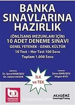 Banka Sınavlarına Hazırlık (Önlisans Mezunları İçin) 10 Adet Deneme Sınavı