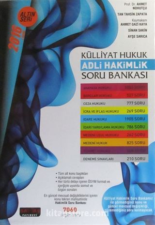 2016 Adli Hakimlik Soru Bankası Külliyat (10 Kitap)