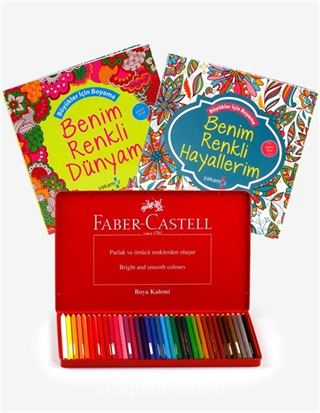 Büyükler İçin Boyama Seti (2 Kitap+Faber-Castell 36'lı Kuru Boya Kalemi)