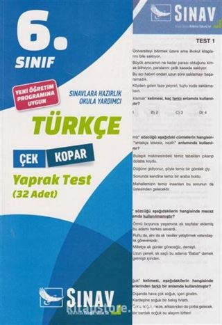 6. Sınıf Türkçe Çek Kopar Yaprak Test (32 Yaprak)