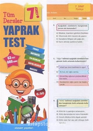 7. Sınıf Tüm Dersler Yaprak Test