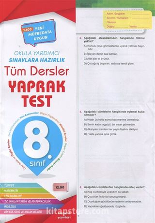 8. Sınıf Tüm Dersler Yaprak Test