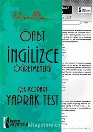 2016 ÖABT Muallim İngilizce Öğretmenliği Çek Kopart Yaprak Test