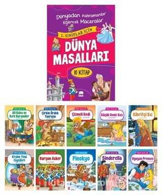 Dünya Masalları Seti 1. ve 2. Sınıflar İçin Eğik El Yazılı (10 Kitap Takım - Büyük Boy)