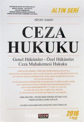 Ceza Hukuku Genel Hükümler - Özel Hükümler - Ceza Muhakemesi Hukuku / Altın Seri