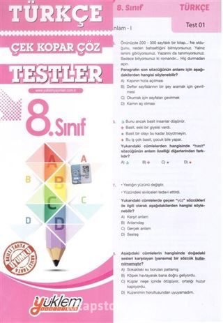 8. Sınıf Türkçe Test Çek-Kopar-Çöz