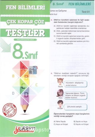 8. Sınıf Fen Bilimleri Test Çek-Kopar-Çöz