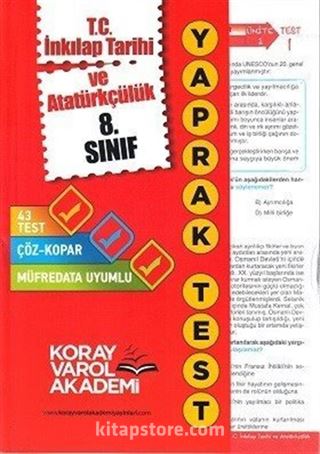 8. Sınıf T.C İnkılap Tarihi ve Atatürkçülük Yaprak Testi