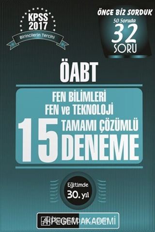 2017 KPSS ÖABT Fen Bilimleri Fen ve Teknoloji Tamamı Çözümlü 15 Deneme