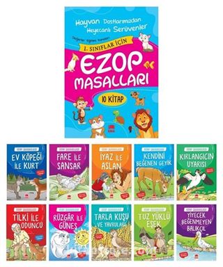 Ezop Masalları Seti 1 ve 2. Sınıflar için Düz Yazılı (10 Kitap Takım, Büyük Boy)