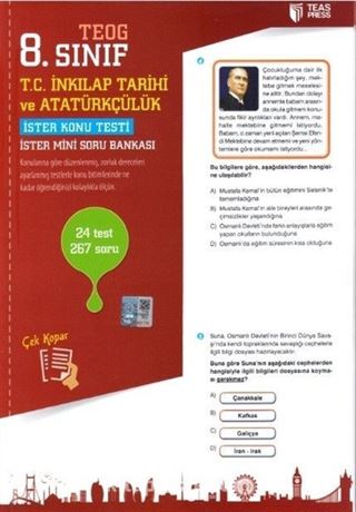 8. Sınıf TEOG T.C. İnkılap Tarihi ve Atatürkçülük Yaprak Test Çek Kopar