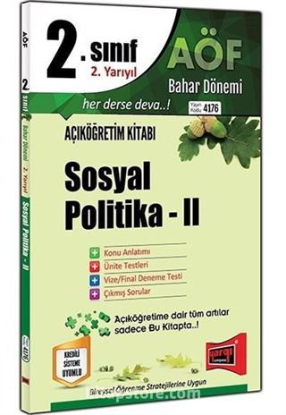 2. Sınıf 4. Yarıyıl Sosyal Politika 2 Bahar Dönemi (Kod:4176)