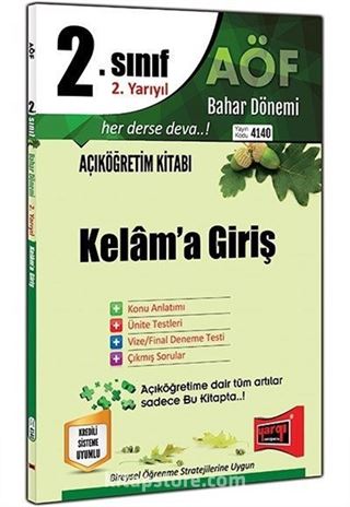 2. Sınıf 4. Yarıyıl Kelama Giriş Bahar Dönemi (Kod:4140)