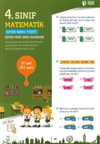 4. Sınıf Matematik Yaprak Test Çek Kopar