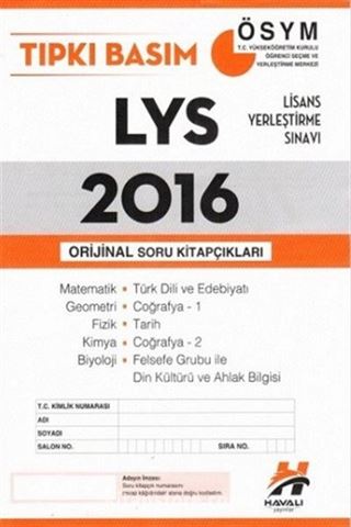 2016 LYS Tıpkı Basım Orjinal Soru Kitapçıkları