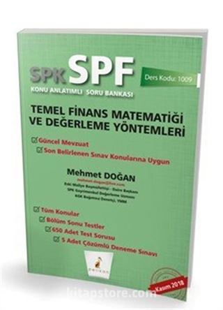 SPK - SPF Temel Finans Matematiği ve Değerleme Yöntemleri Konu Anlatımlı Soru Bankası 1009