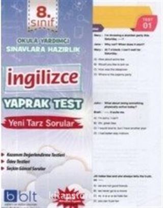 8. Sınıf İngilizce Yaprak Test