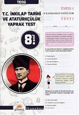 8. Sınıf TEOG T.C. İnkılap Tarihi ve Atatürkçülük Yaprak Test