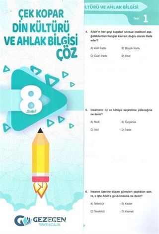 8. Sınıf Din Kültürü ve Ahlak Bilgisi Çek Kopar Yaprak Test