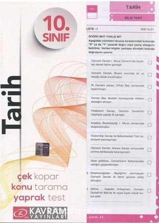 10. Sınıf Tarih Yaprak Testi