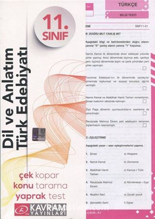 11. Sınıf Dil ve Anlatım Türk Edebiyatı Yaprak Testi