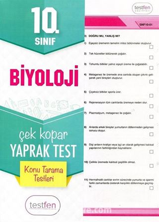 10. Sınıf Biyoloji Konu Tarama Yaprak Testleri