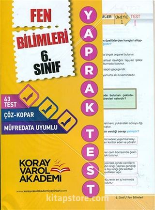 6. Sınıf Fen Bilimleri Yaprak Test