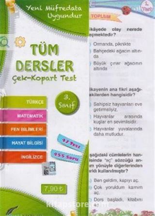 3. Sınıf Tüm Dersler Çek Kopart Yaprak Test