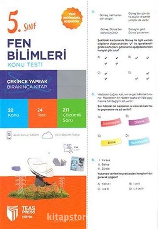 5. Sınıf Fen Bilimleri Yaprak Test Çek Kopar (Yeni Müfredat)