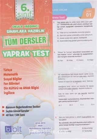 6. Sınıf Tüm Dersler Yaprak Test