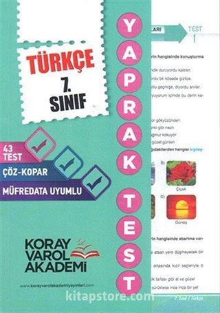 7. Sınıf Türkçe Yaprak Testi