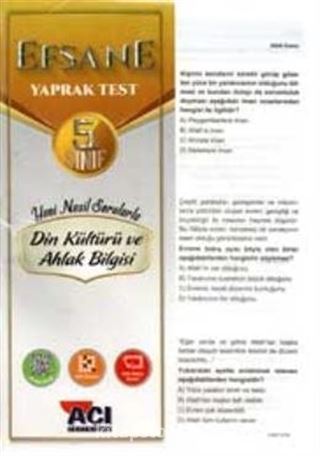 5. Sınıf Din Kültürü ve Ahlak Bilgisi Çek Kopart Yaprak Test