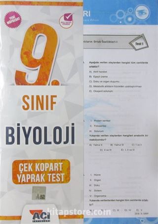 9. Sınıf Biyoloji Çek Kopart Yaprak Test