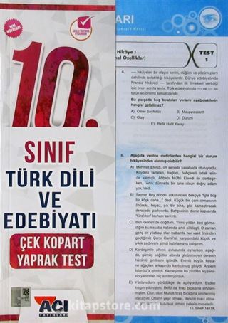 10. Sınıf Türk Dili ve Edebiyatı Çek Kopart Yaprak Test