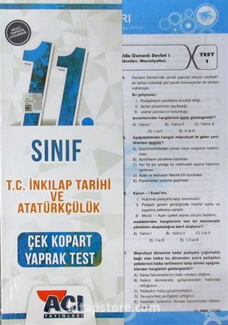 11. Sınıf T. C. İnkılap Tarihi ve Atatürkçülük Çek Kopart Yaprak Test