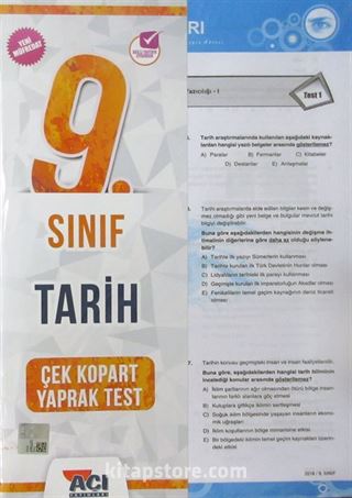 9. Sınıf Tarih Çek Kopart Yaprak Test