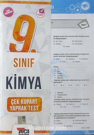 9. Sınıf Kimya Çek Kopart Yaprak Test